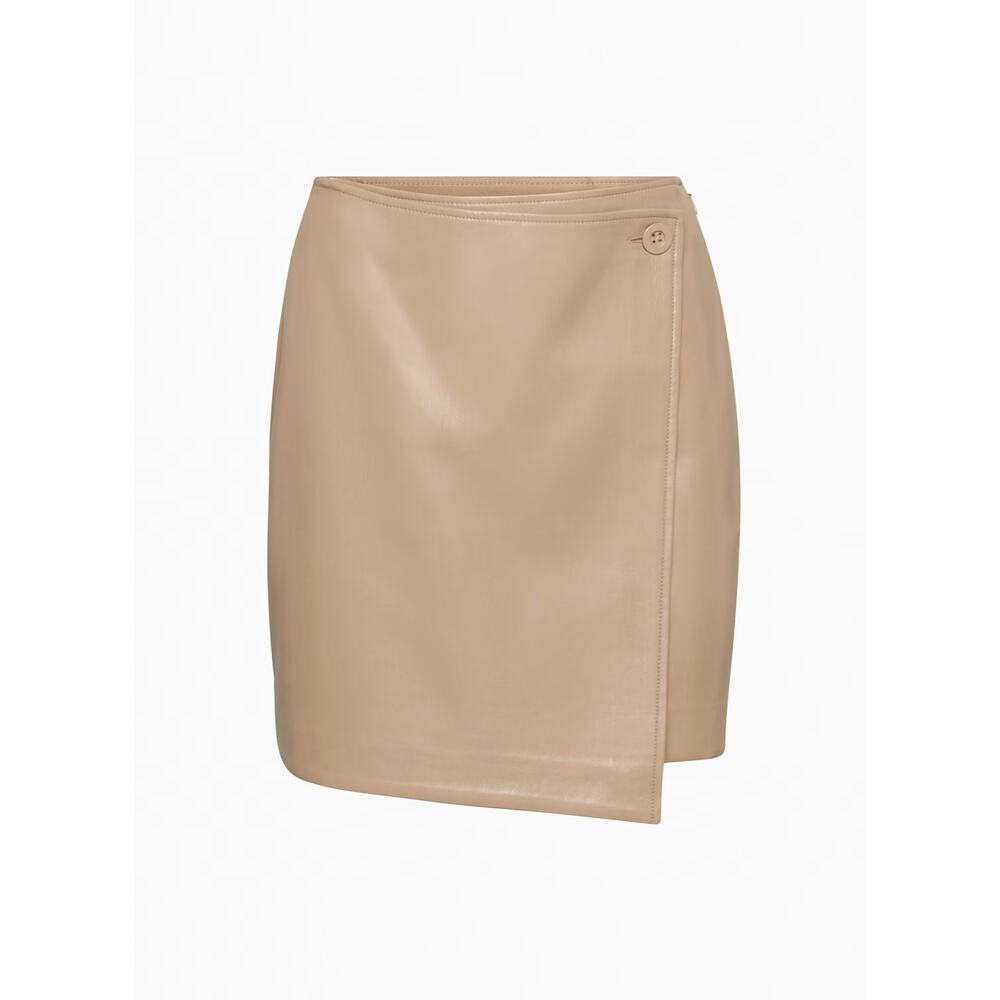 Babaton Aritzia Vicinity Faux Leather Camel Wrap Mini Skirt Women’s 10 Y2K Date - Picture 3 of 16